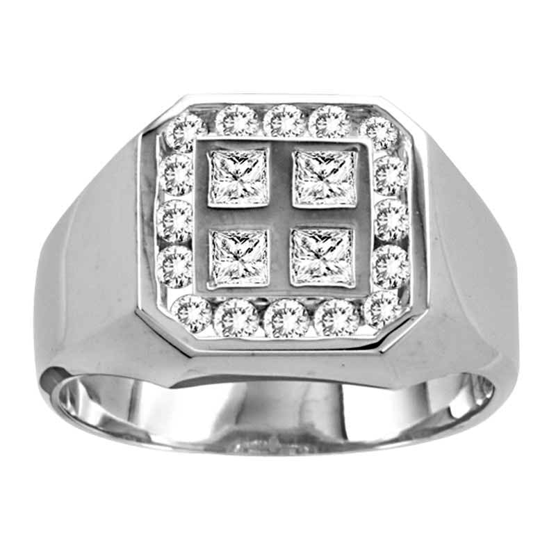 Men's 0.88 CT. T.W. Square-Cut and Round Natural Diamond Ring in Solid 14K White Gold (I/SI1)