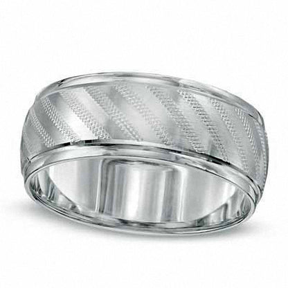 Ladies' 8.0mm Textured Wedding Band in Solid 10K White Gold