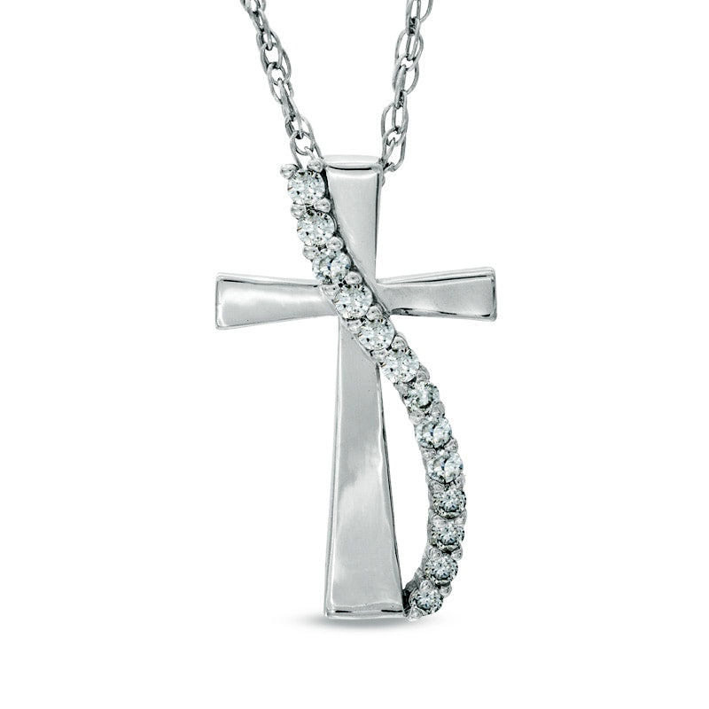 0.25 CT. T.W. Natural Diamond Cross Pendant in Sterling Silver