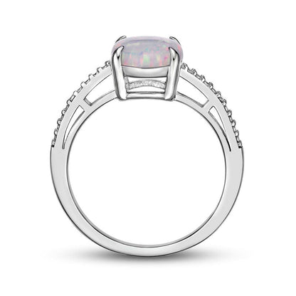 Oval Lab-Created Opal and Diamond Accent Ring in Sterling Silver
