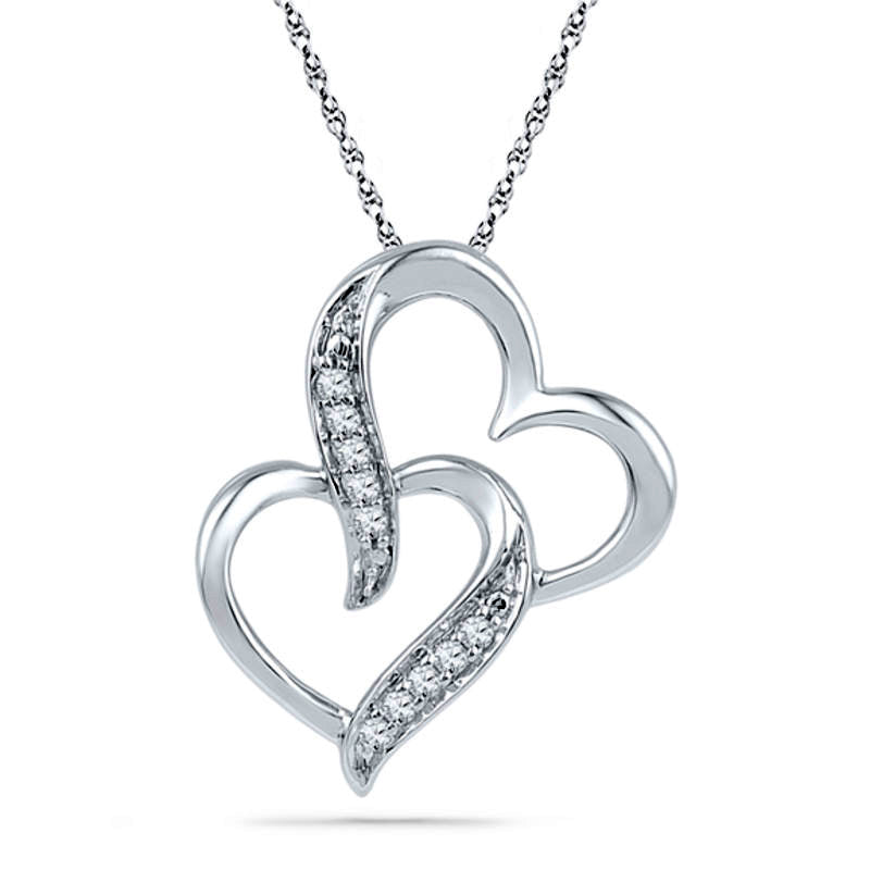 0.05 CT. T.W. Natural Diamond Interlocking Hearts Pendant in 10K White Gold