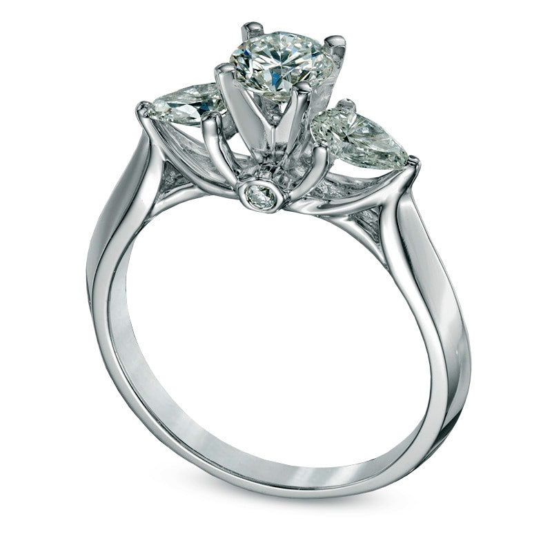 1.0 CT. T.W. Natural Diamond Three Stone Engagement Ring in Solid 14K White Gold