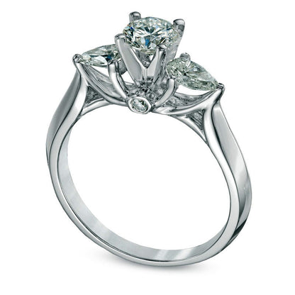 1.0 CT. T.W. Natural Diamond Three Stone Engagement Ring in Solid 14K White Gold