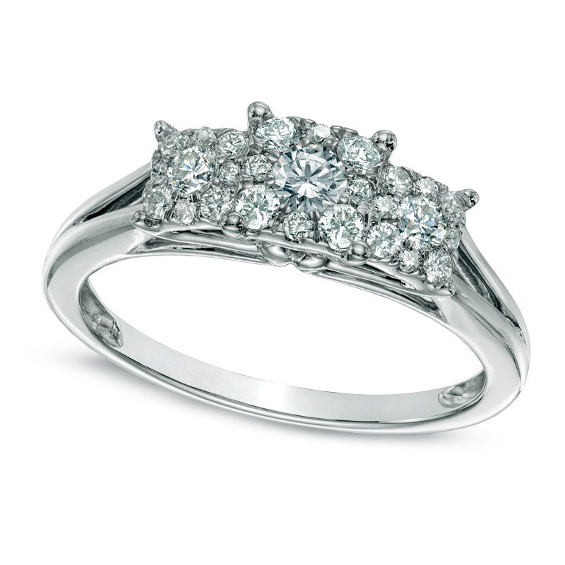 0.50 CT. T.W. Composite Princess-Cut Natural Diamond Three Stone Engagement Ring in Solid 14K White Gold