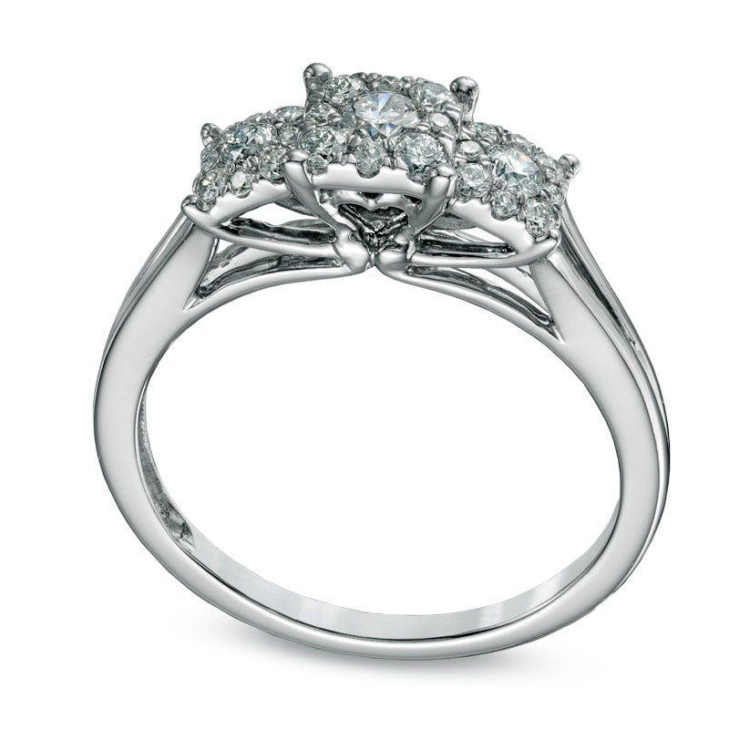 0.50 CT. T.W. Composite Princess-Cut Natural Diamond Three Stone Engagement Ring in Solid 14K White Gold