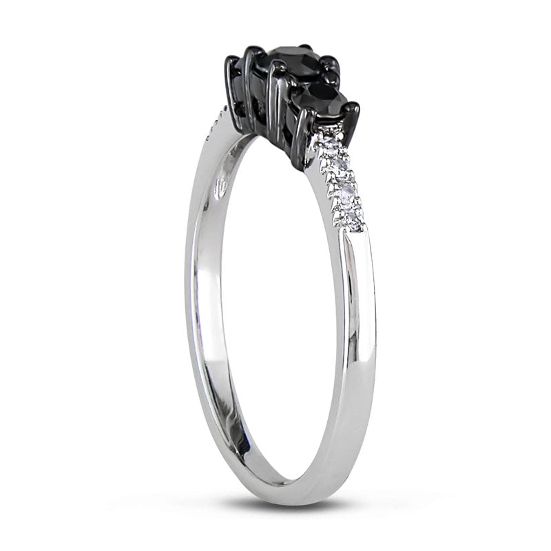 0.50 CT. T.W. Enhanced Black and White Natural Diamond Three Stone Engagement Ring in Sterling Silver