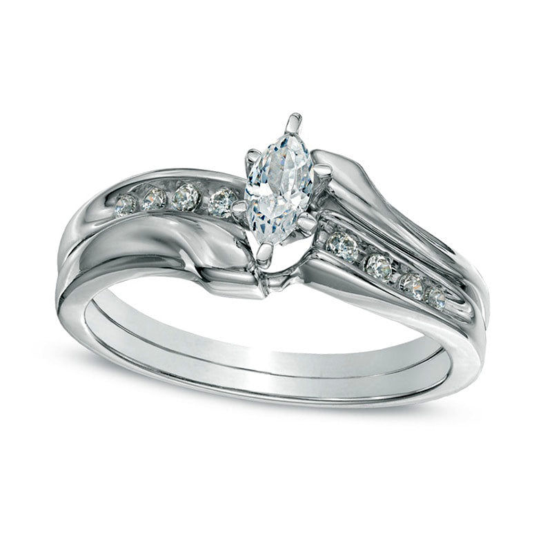 0.50 CT. T.W. Marquise Natural Diamond Bypass Bridal Engagement Ring Set in Solid 10K White Gold