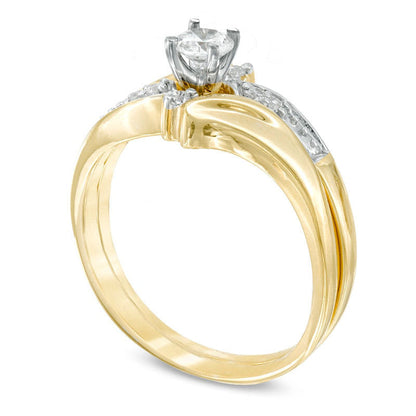 0.25 CT. T.W. Natural Diamond Slant Bridal Engagement Ring Set in Solid 10K Yellow Gold