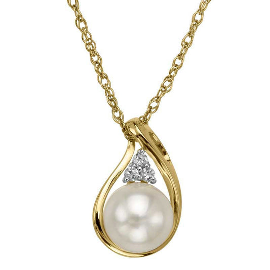 7.0mm Cultured Freshwater Pearl and White Topaz Pendant in 10K Yellow Gold