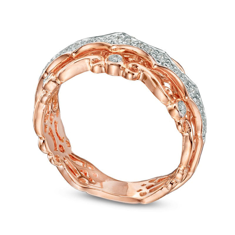 0.25 CT. T.W. Natural Diamond Antique Vintage-Inspired Scroll Band in Solid 10K Rose Gold