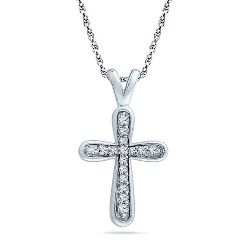 0.17 CT. T.W. Natural Diamond Lined Cross Pendant in Sterling Silver