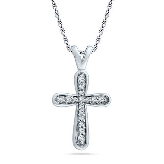 0.17 CT. T.W. Natural Diamond Lined Cross Pendant in Sterling Silver
