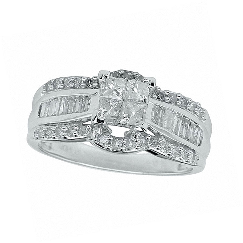 1.0 CT. T.W. Quad Princess-Cut Natural Diamond Engagement Ring in Solid 10K White Gold