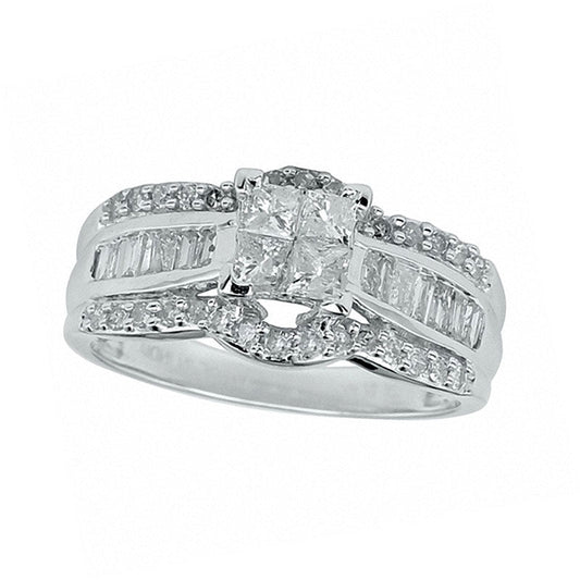 1.0 CT. T.W. Quad Princess-Cut Natural Diamond Engagement Ring in Solid 10K White Gold