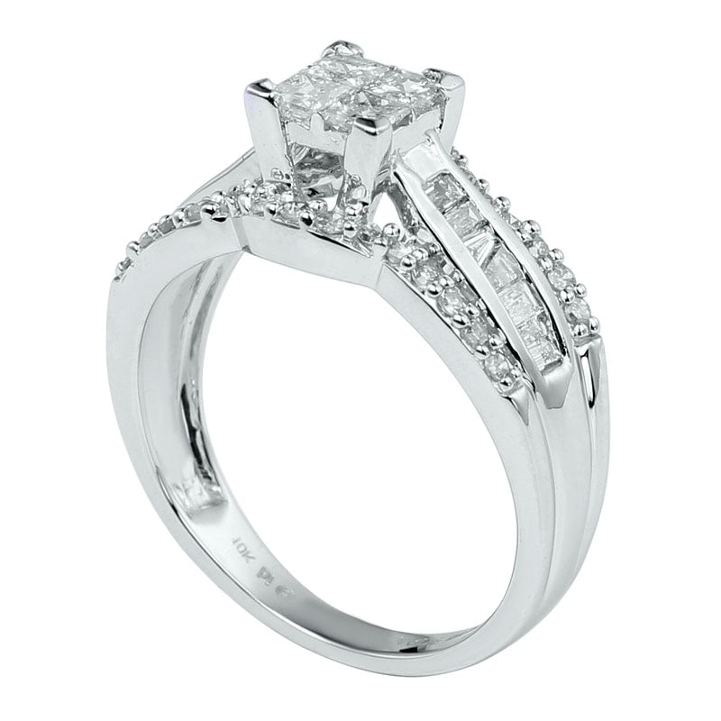 1.0 CT. T.W. Quad Princess-Cut Natural Diamond Engagement Ring in Solid 10K White Gold