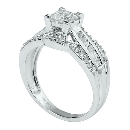 1.0 CT. T.W. Quad Princess-Cut Natural Diamond Engagement Ring in Solid 10K White Gold