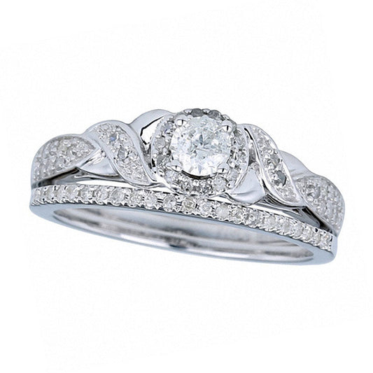 0.50 CT. T.W. Natural Diamond Frame Bridal Engagement Ring Set in Solid 10K White Gold