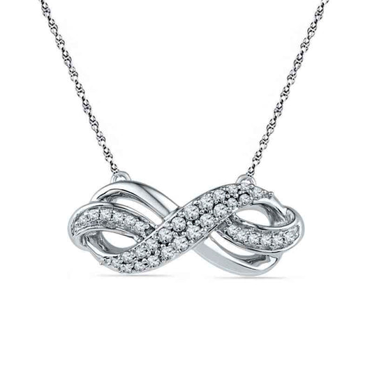 Lab-Created White Sapphire and 0.05 CT. T.W. Diamond Infinity Loop Necklace in Sterling Silver