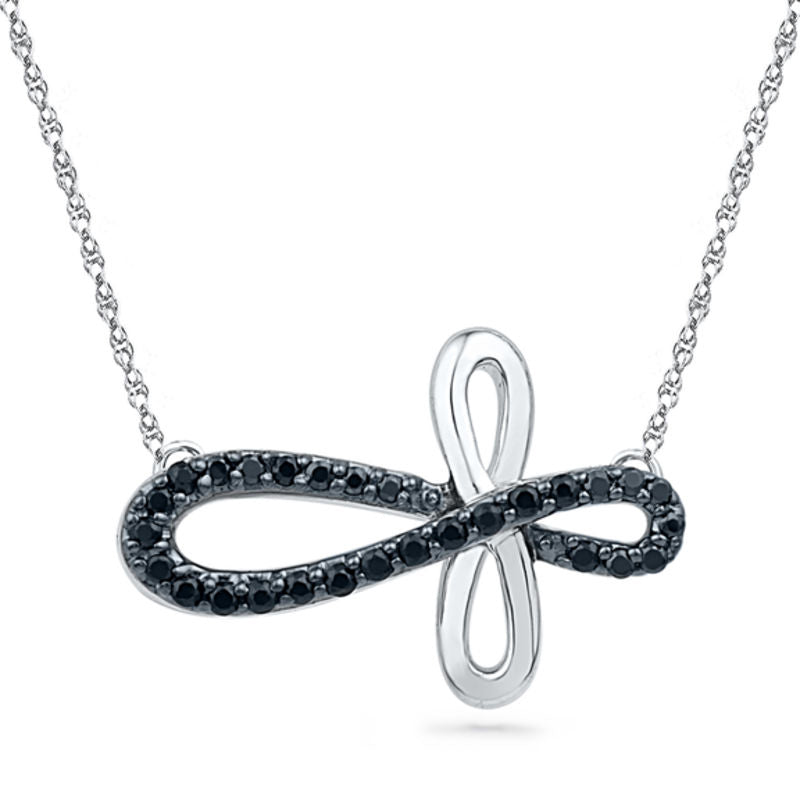 0.25 CT. T.W. Enhanced Black Natural Diamond Looped Sideways Cross Necklace in Sterling Silver