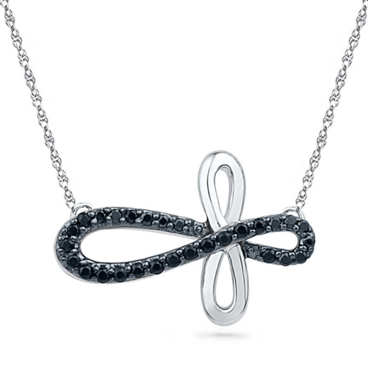 0.25 CT. T.W. Enhanced Black Natural Diamond Looped Sideways Cross Necklace in Sterling Silver