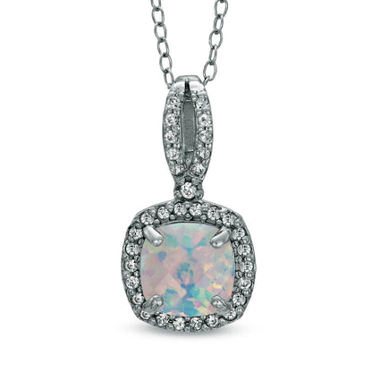 7.0mm Cushion-Cut Lab-Created Opal and White Sapphire Pendant in Sterling Silver