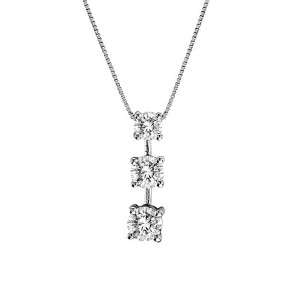 0.63 CT. T.W. Natural Diamond Linear Three Stone Station Drop Pendant in 14K White Gold