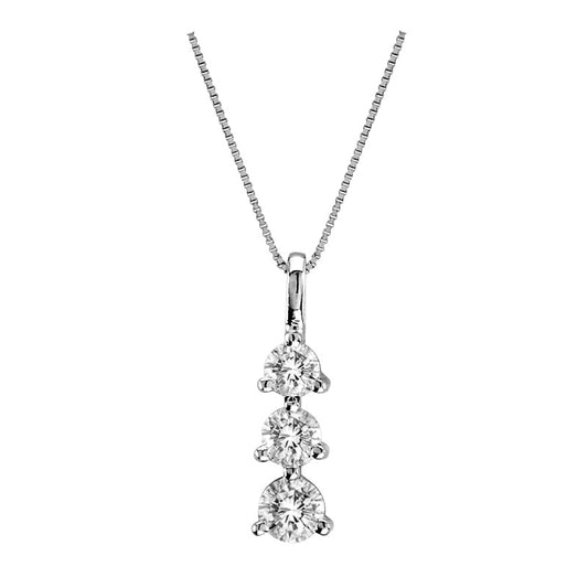 0.63 CT. T.W. Natural Diamond Linear Three Stone Drop Pendant in 14K White Gold