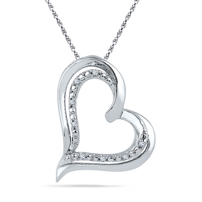 0.05 CT. T.W. Natural Diamond Tilted Heart Pendant in Sterling Silver