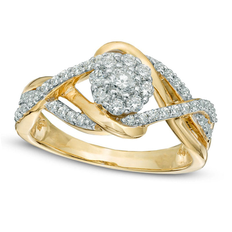 0.50 CT. T.W. Natural Diamond Cluster Braid Engagement Ring in Sterling Silver and Solid 14K Gold Plate