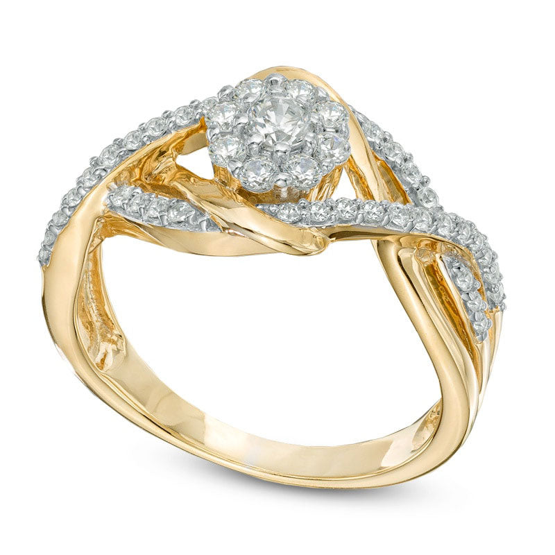 0.50 CT. T.W. Natural Diamond Cluster Braid Engagement Ring in Sterling Silver and Solid 14K Gold Plate