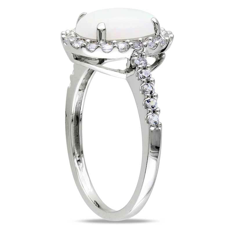 Oval Opal and Lab-Created White Sapphire Frame Ring in Solid 10K White Gold