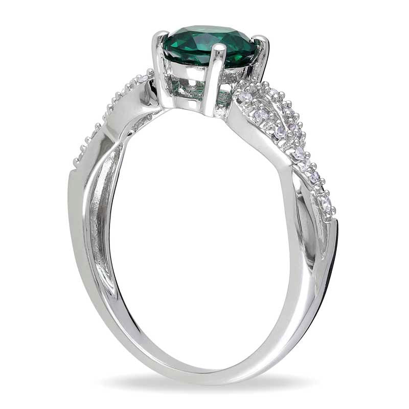 6.0mm Lab-Created Emerald and Diamond Accent Engagement Ring in Solid 10K White Gold