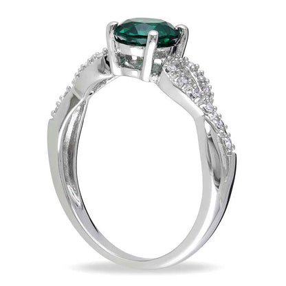 6.0mm Lab-Created Emerald and Diamond Accent Engagement Ring in Solid 10K White Gold