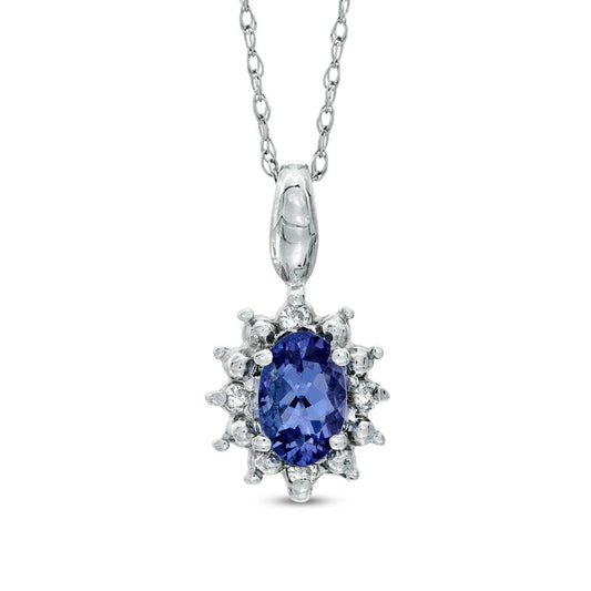 Oval Tanzanite and Natural Diamond Accent Pendant in 10K White Gold