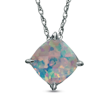 8.0mm Cushion-Cut Lab-Created Opal Pendant in Sterling Silver