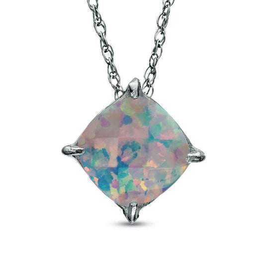 8.0mm Cushion-Cut Lab-Created Opal Pendant in Sterling Silver