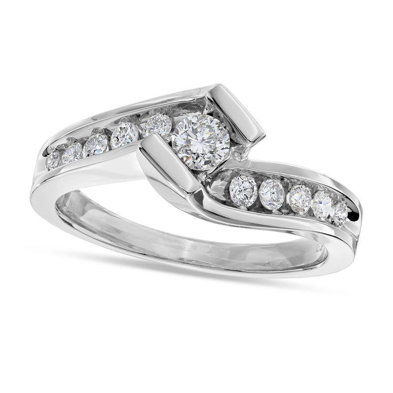 0.50 CT. T.W. Natural Diamond Bypass Engagement Ring in Solid 14K White Gold