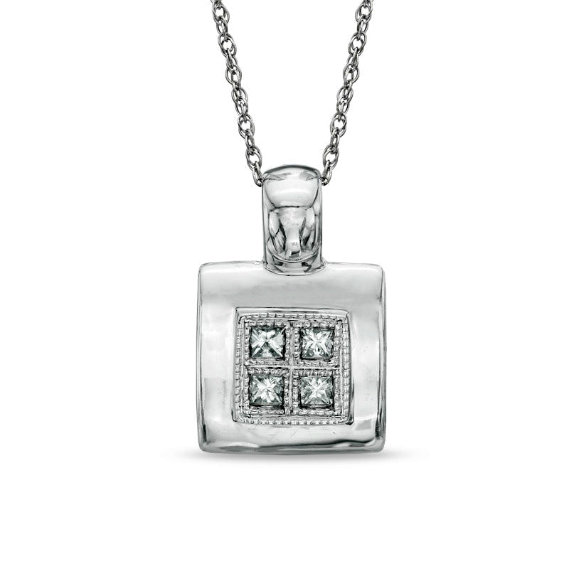 0.13 CT. T.W. Quad Princess-Cut Natural Diamond Square Pendant in 14K White Gold
