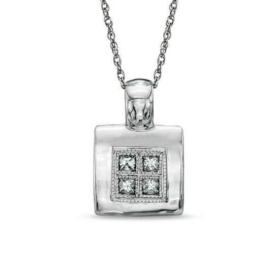 0.13 CT. T.W. Quad Princess-Cut Natural Diamond Square Pendant in 14K White Gold