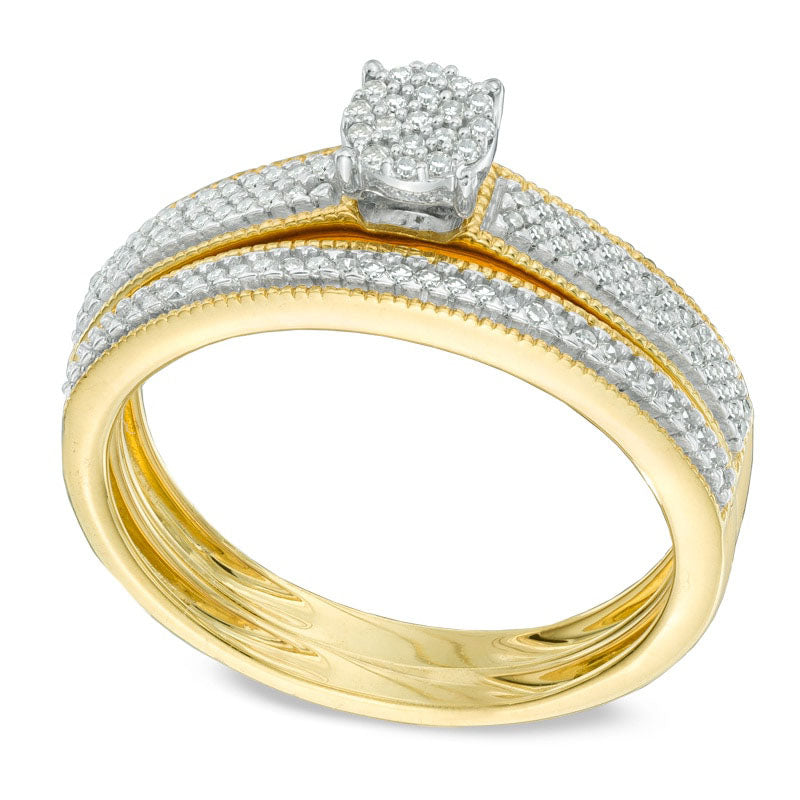 0.25 CT. T.W. Natural Diamond Cluster Bridal Engagement Ring Set in Solid 10K Yellow Gold