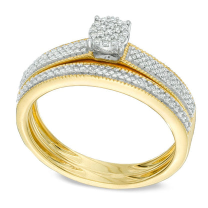 0.25 CT. T.W. Natural Diamond Cluster Bridal Engagement Ring Set in Solid 10K Yellow Gold