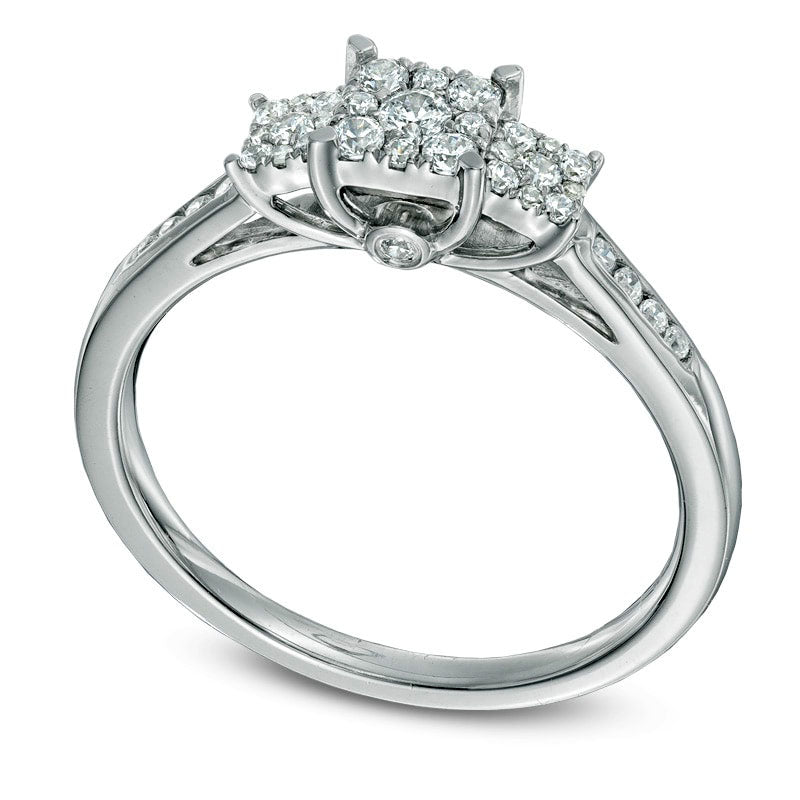 0.33 CT. T.W. Natural Diamond Square Composite Three Stone Engagement Ring in Solid 10K White Gold