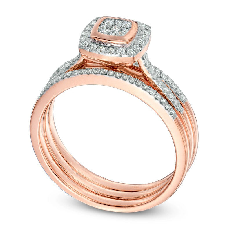 0.33 CT. T.W. Natural Diamond Square Composite Frame Bridal Engagement Ring Set in Solid 10K Rose Gold