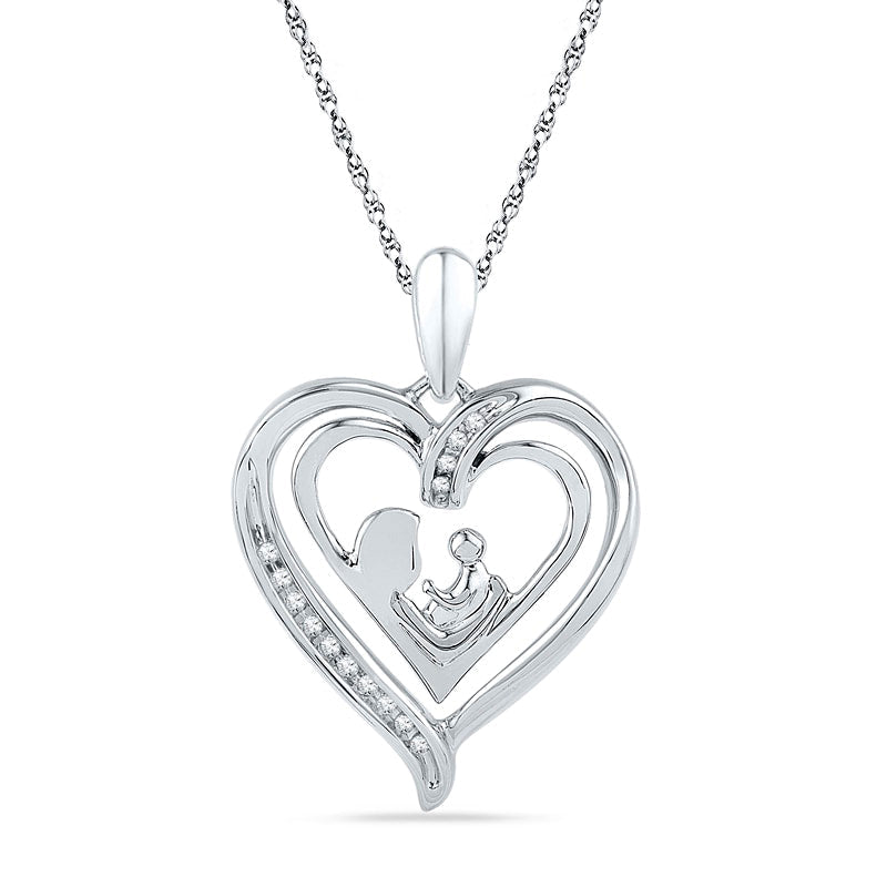 0.05 CT. T.W. Natural Diamond Motherly Love Heart Pendant in Sterling Silver