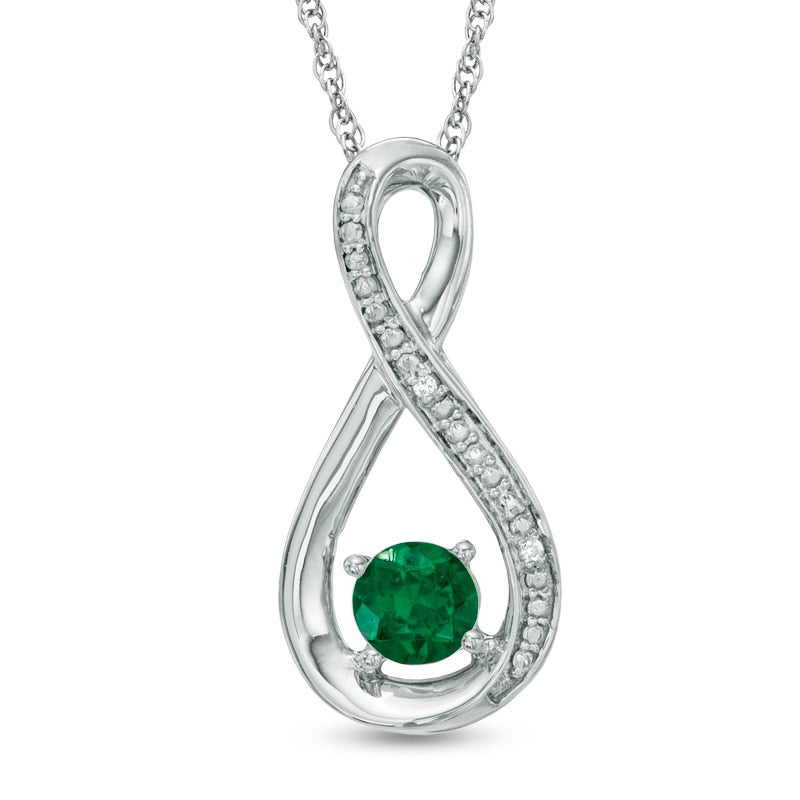 5.0mm Lab-Created Emerald and Diamond Accent Infinity Pendant in Sterling Silver