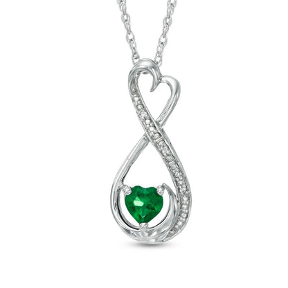 5.0mm Heart-Shaped Lab-Created Emerald and Diamond Accent Infinity Heart MOM" Pendant in Sterling Silver"