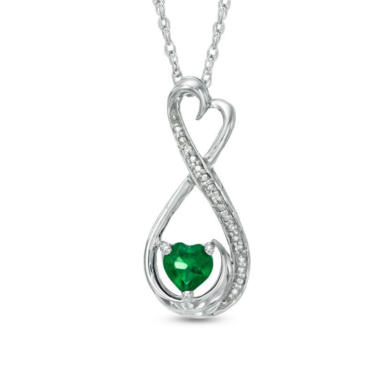 5.0mm Heart-Shaped Lab-Created Emerald and Diamond Accent Infinity Heart MOM" Pendant in Sterling Silver"