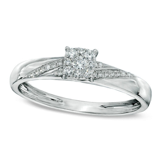 0.17 CT. T.W. Natural Diamond Cluster Slant Striped Engagement Ring in Solid 10K White Gold