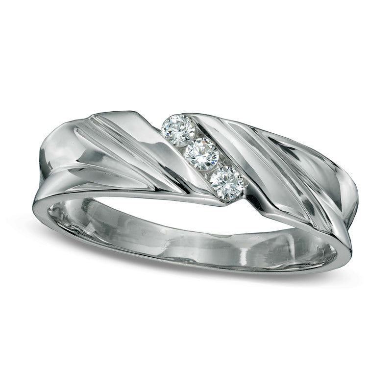 Men's 0.17 CT. T.W. Natural Diamond Slant Ring in Solid 10K White Gold