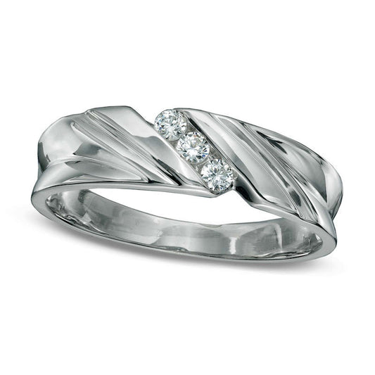 Men's 0.17 CT. T.W. Natural Diamond Slant Ring in Solid 10K White Gold